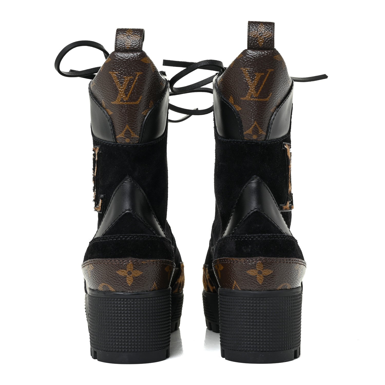 Louis Vuitton Suede Calfskin Monogram Laureate Platform Desert Boots 35.5 Black 4 of 9