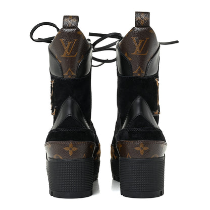 Louis Vuitton Suede Calfskin Monogram Laureate Platform Desert Boots 35.5 Black 4 of 9