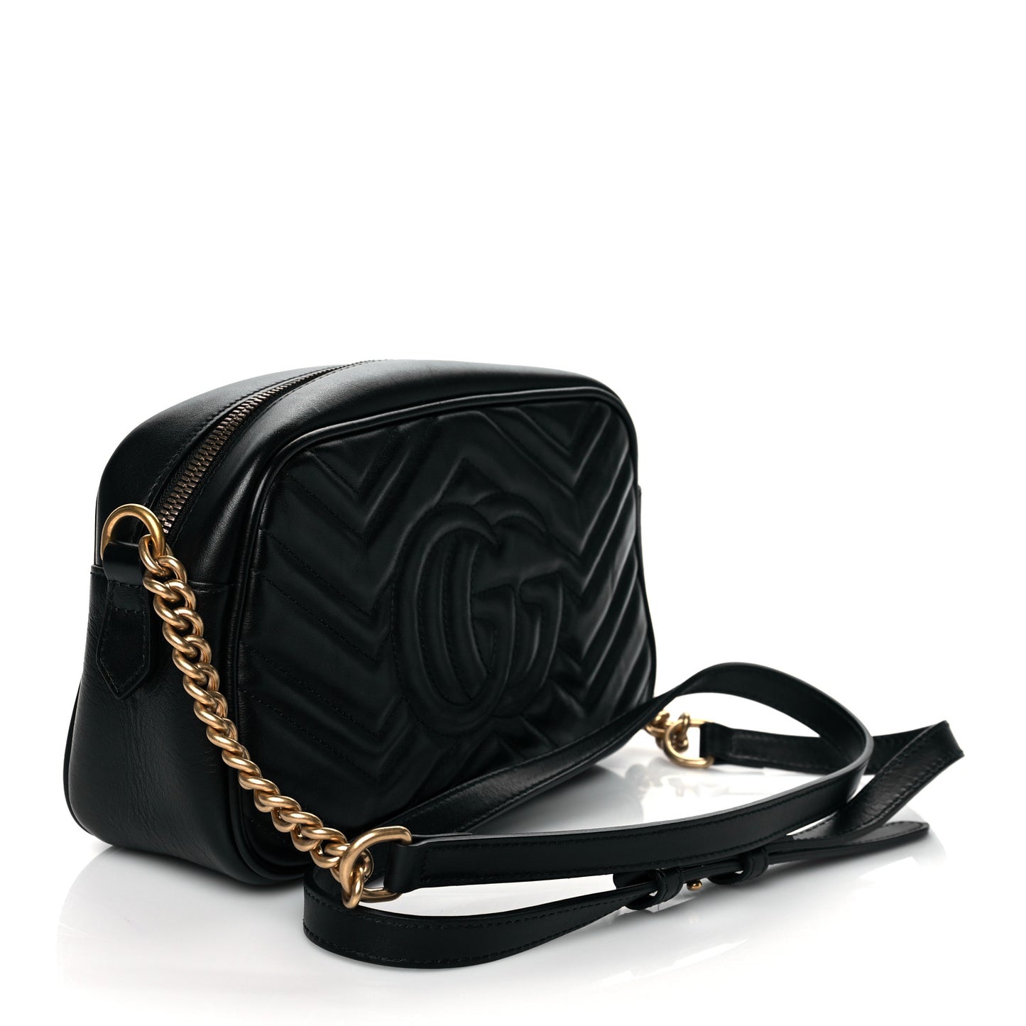 Calfskin Matelasse Small GG Marmont Chain Shoulder Bag Black