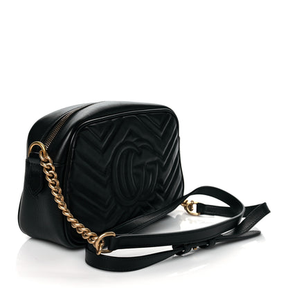 Gucci Calfskin Matelasse Small GG Marmont Chain Shoulder Bag Black 3 of 11