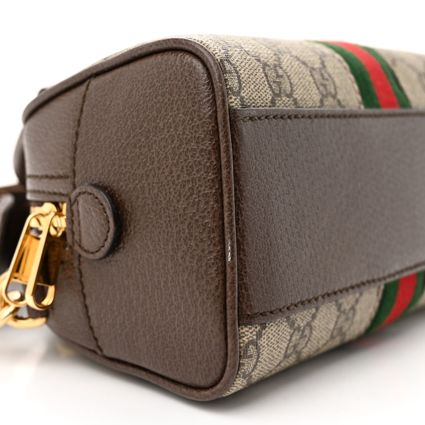 GG Supreme Monogram Textured Dollar Calfskin Web Mini Ophidia Top Handle Bowler Bag Beige Ebony New Acero
