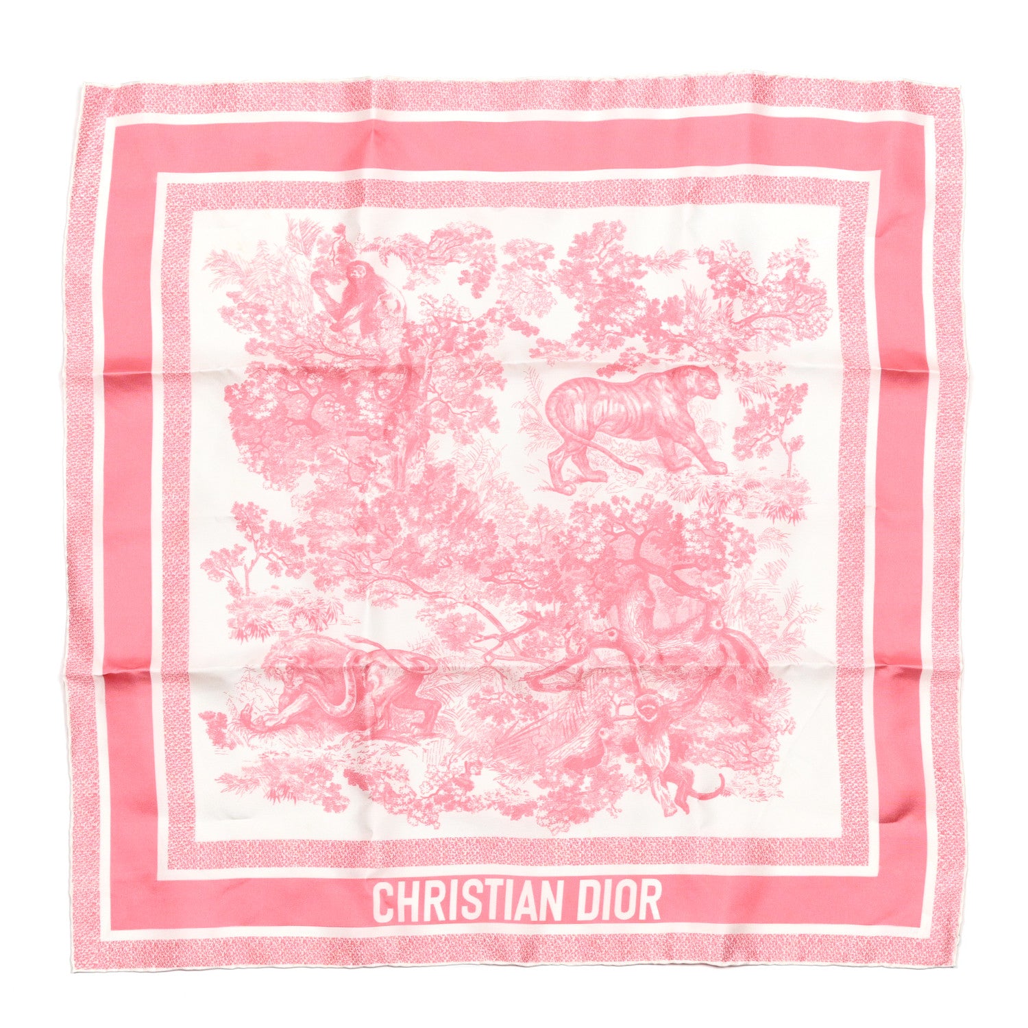 Christian Dior Silk Toile De Jouy Sauvage Square Scarf Peony Pink