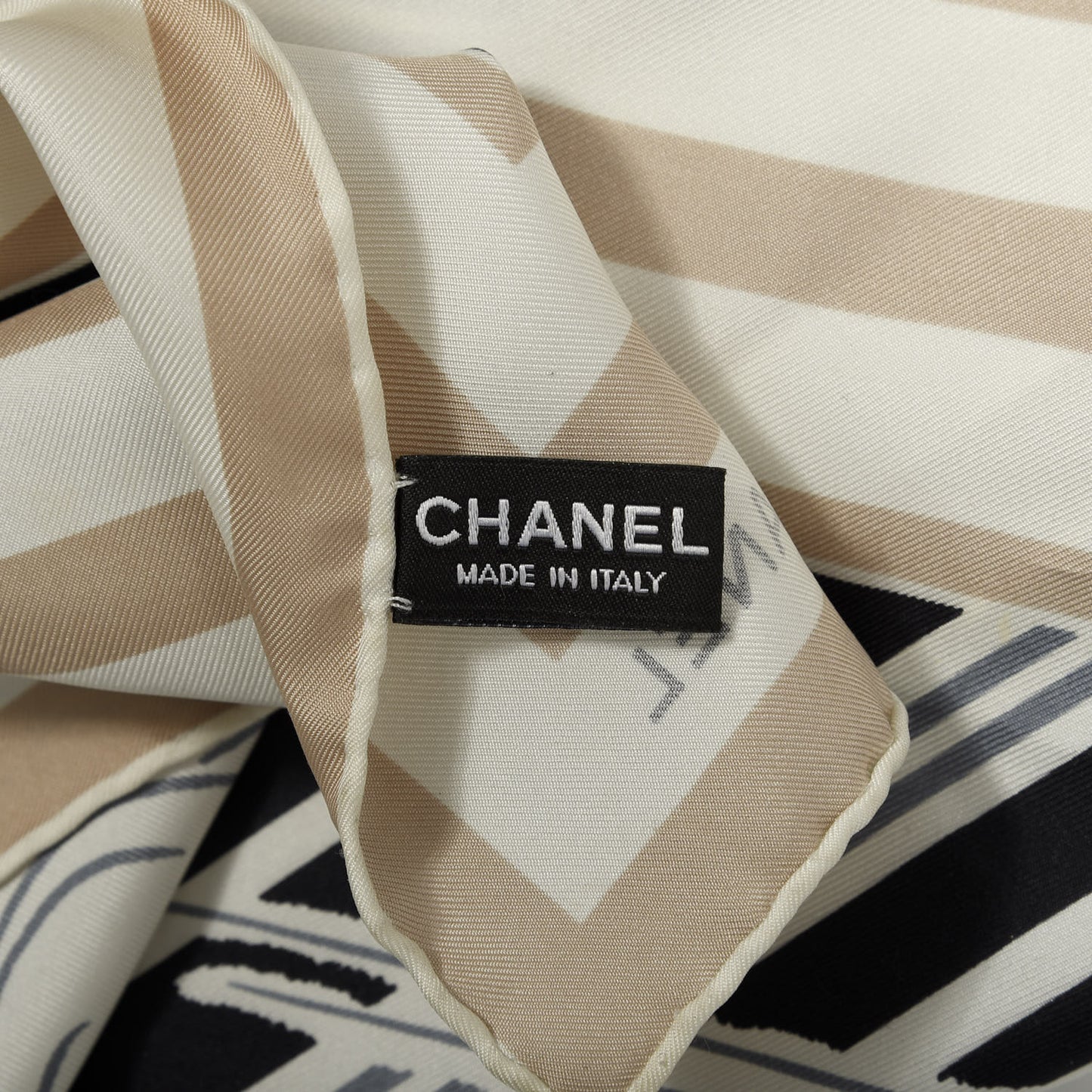 Silk Camellia CC Square Scarf Beige Black White