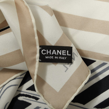 Chanel Silk Camellia CC Square Scarf Beige Black White 4 of 8