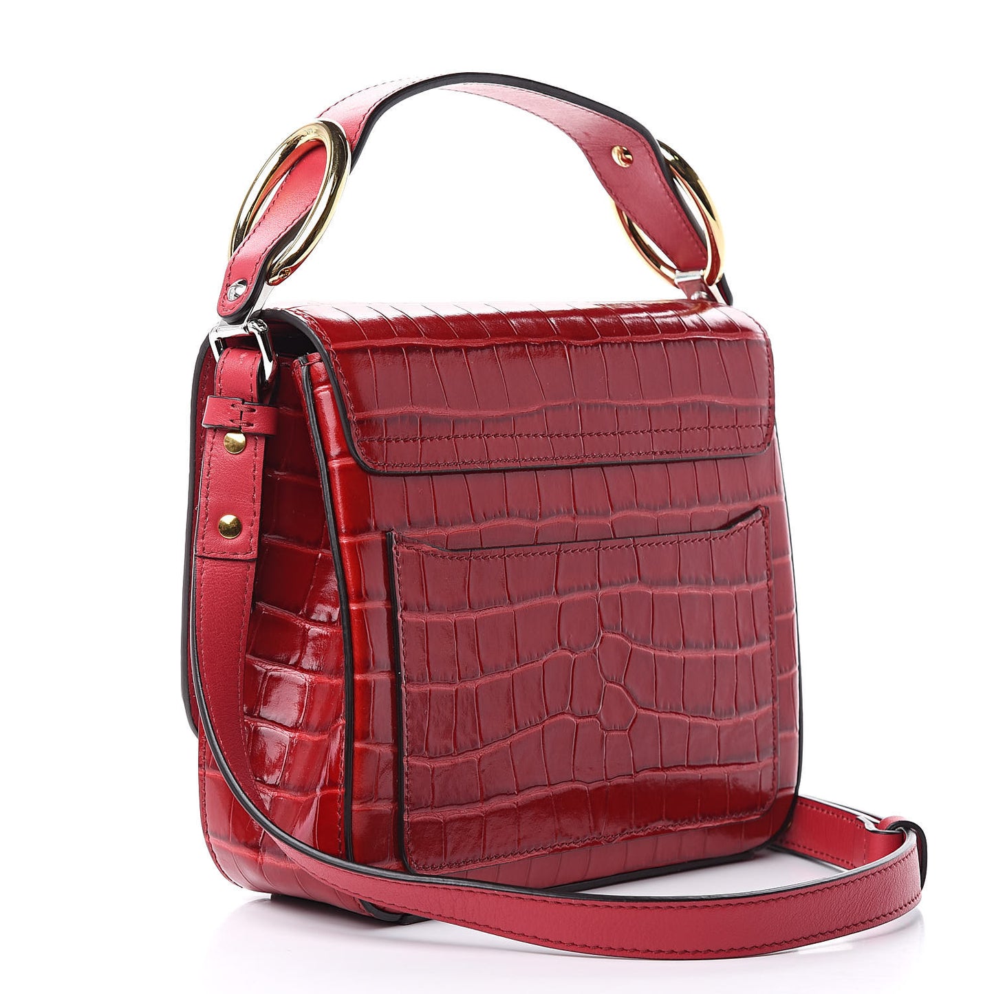 Calfskin Crocodile Embossed C Double Carry Dusky Red