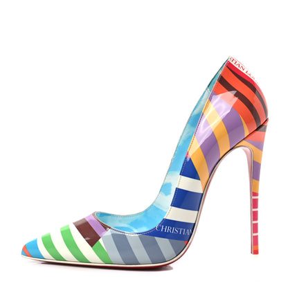 Christian Louboutin Patent Striped Grand Bain Swimming Pool So Kate 120 Pumps 39 Multicolor Lin Blue White 1 of 7