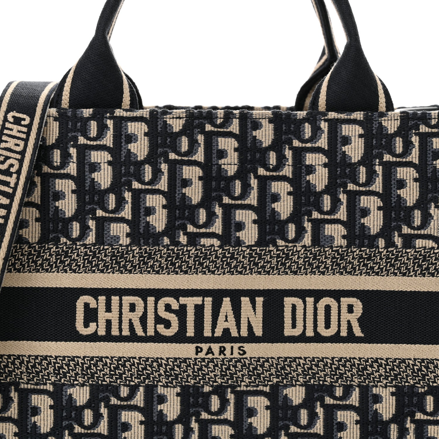 Christian Dior Oblique Calfskin Small Book Tote With Strap Blue