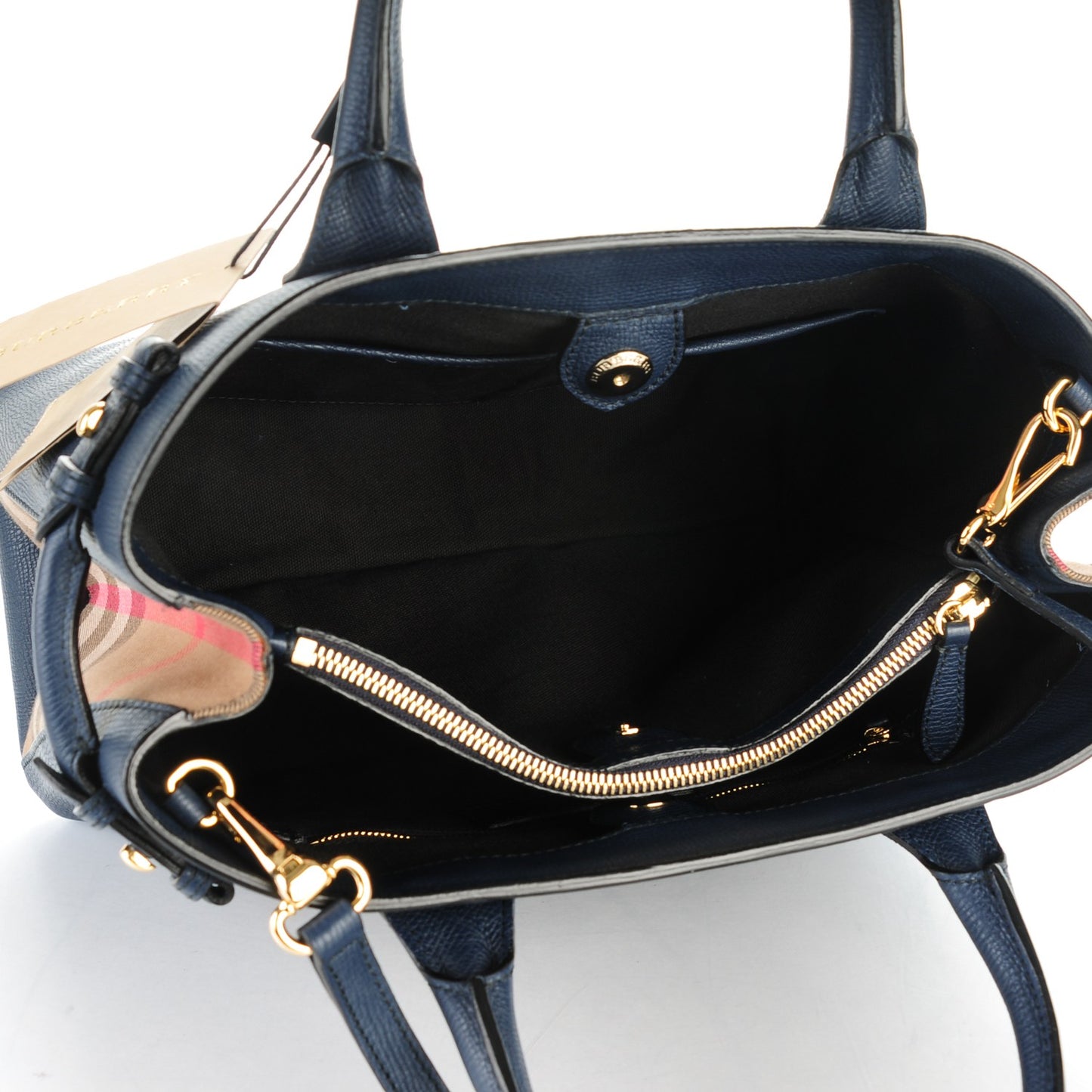 Calfskin House Check Medium Banner Tote Ink Blue