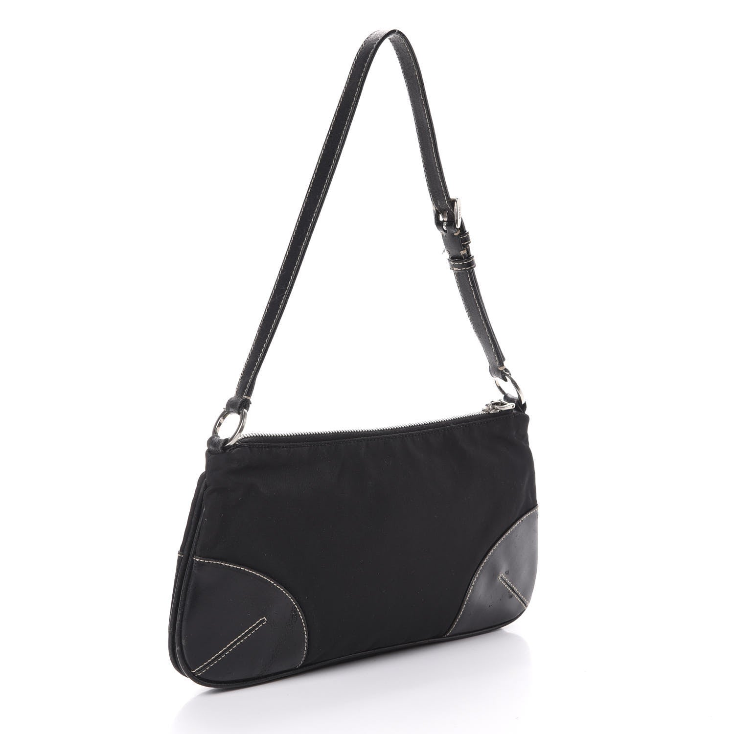 Prada Tessuto Light Nylon Soft Calf Shoulder Bag Black 3 of 11