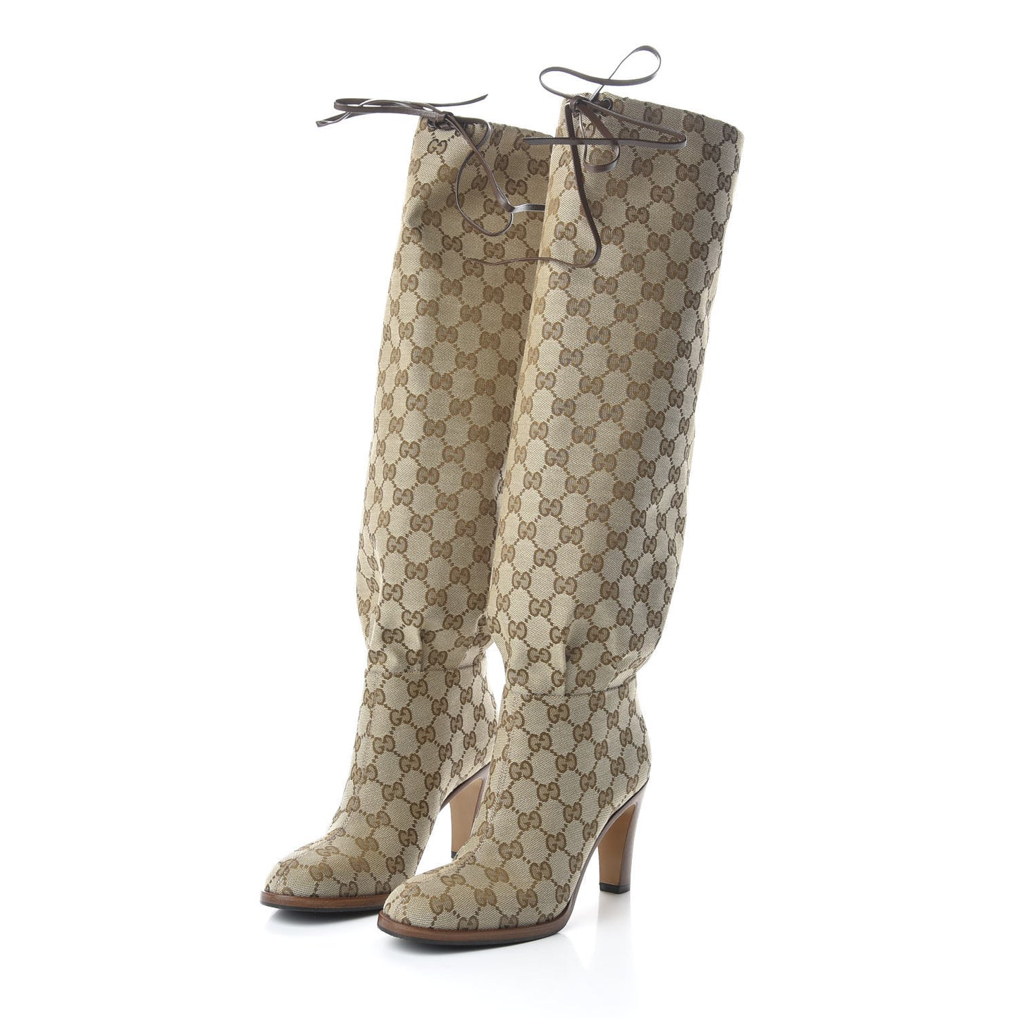 Monogram Malaga Kid Lisa Mid Heel Boots 36.5 Beige Ebony
