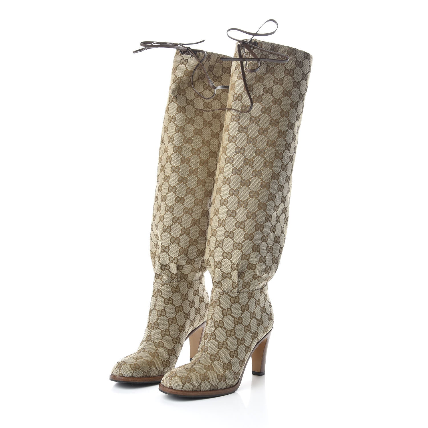 Gucci Monogram Malaga Kid Lisa Mid Heel Boots 36.5 Beige Ebony 3 of 8