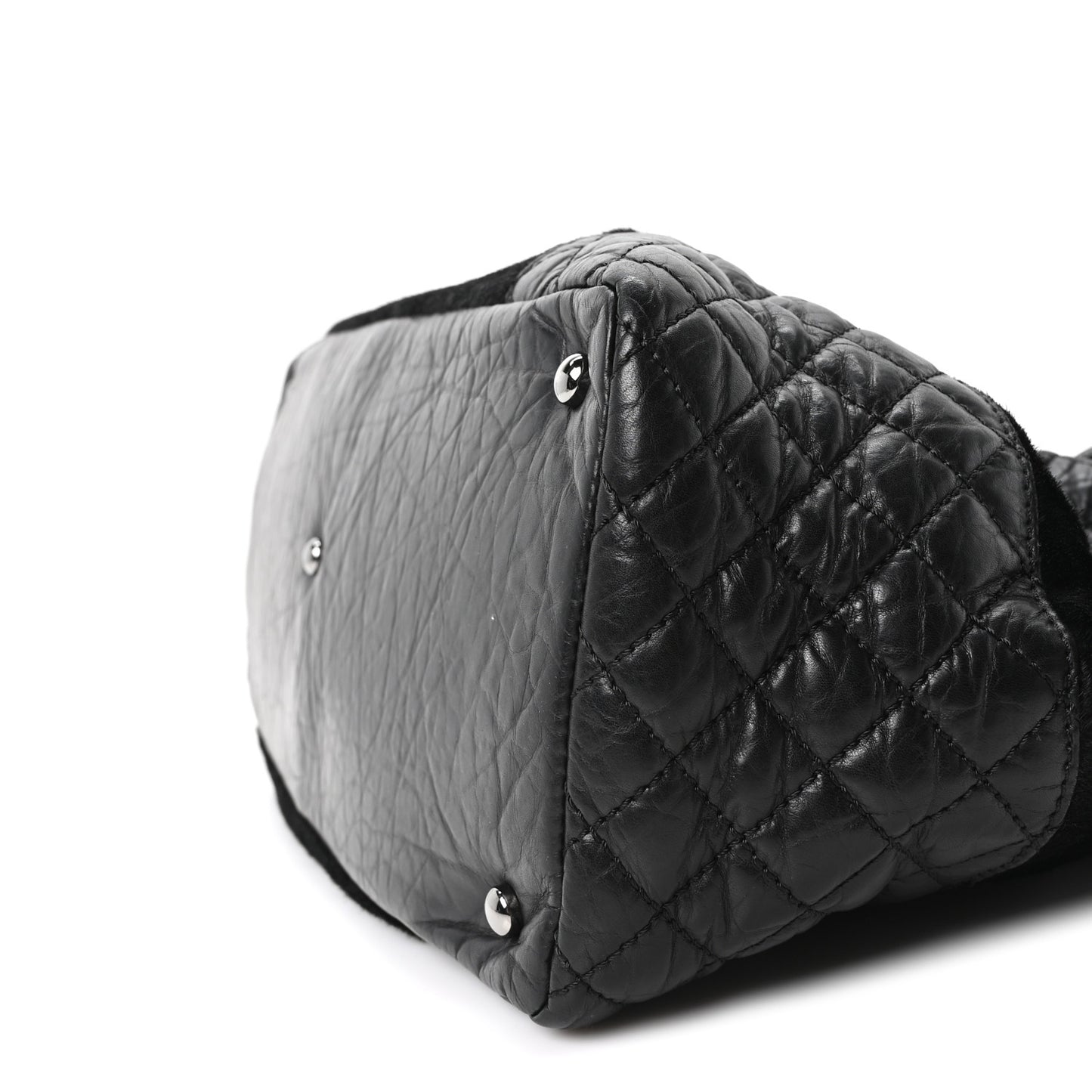 Aged Calfskin Pony Hair Quilted Small Miss Pony Drawstring Tote Black
