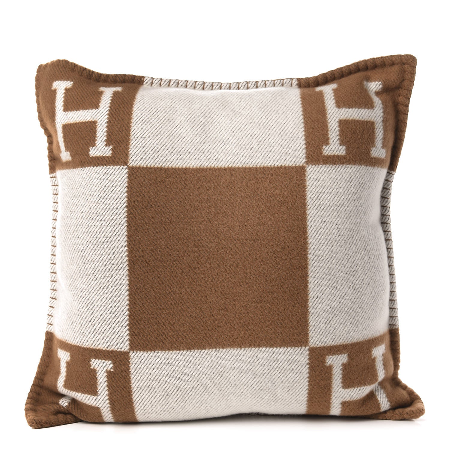 Hermes Wool Cashmere Avalon Pillow PM Ecru Camel 1 of 3