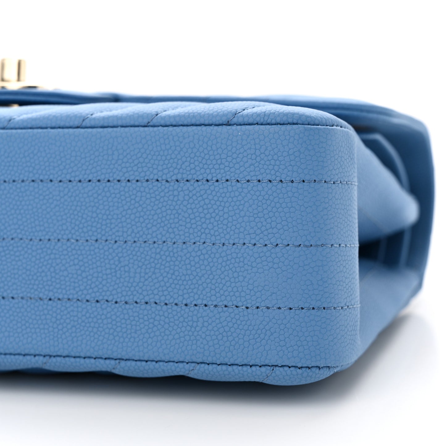 Caviar Flat Chevron Quilted Small Double Flap Blue