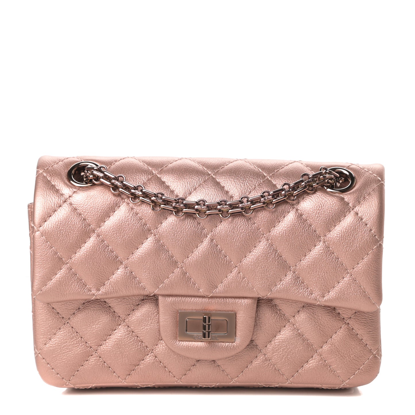 Metallic Grained Calfskin Quilted 2.55 Reissue Mini Flap Copper Pink