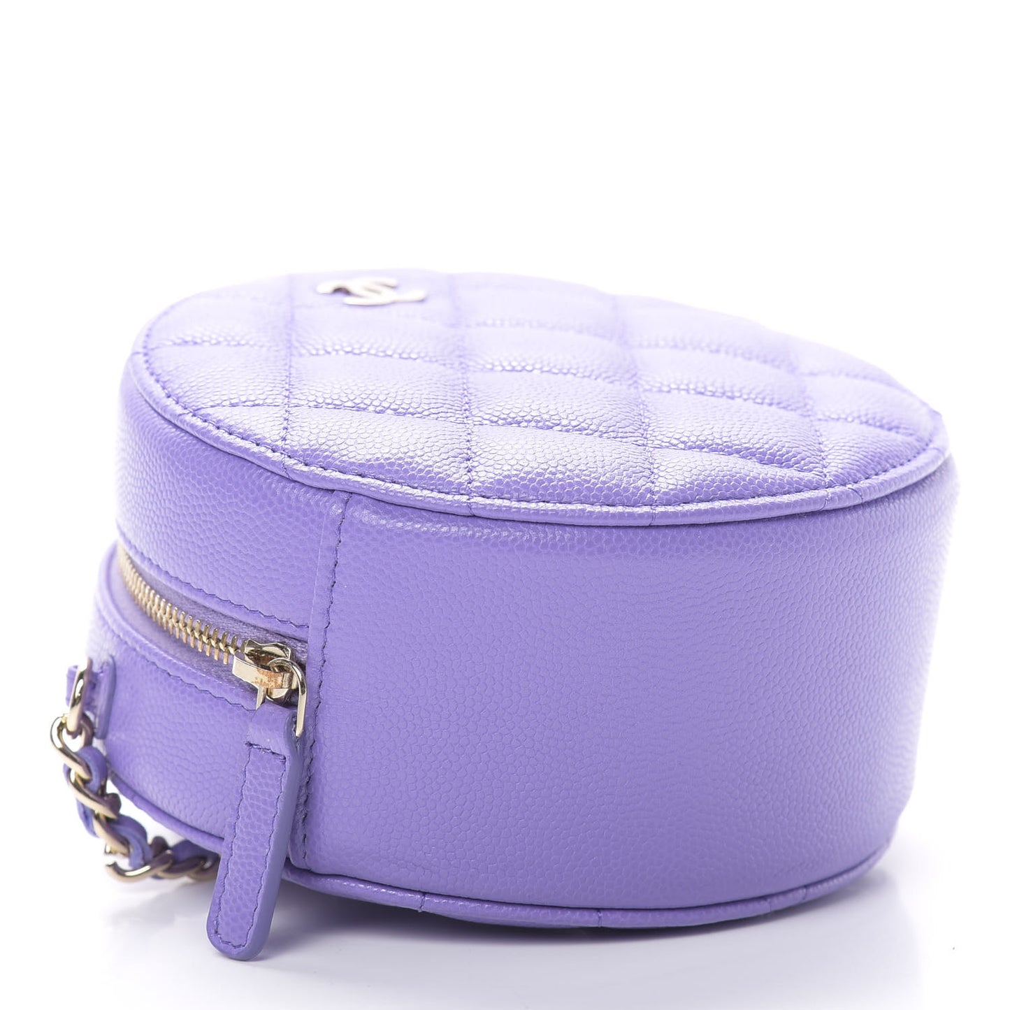 Caviar Quilted Round Clutch With Chain Purple