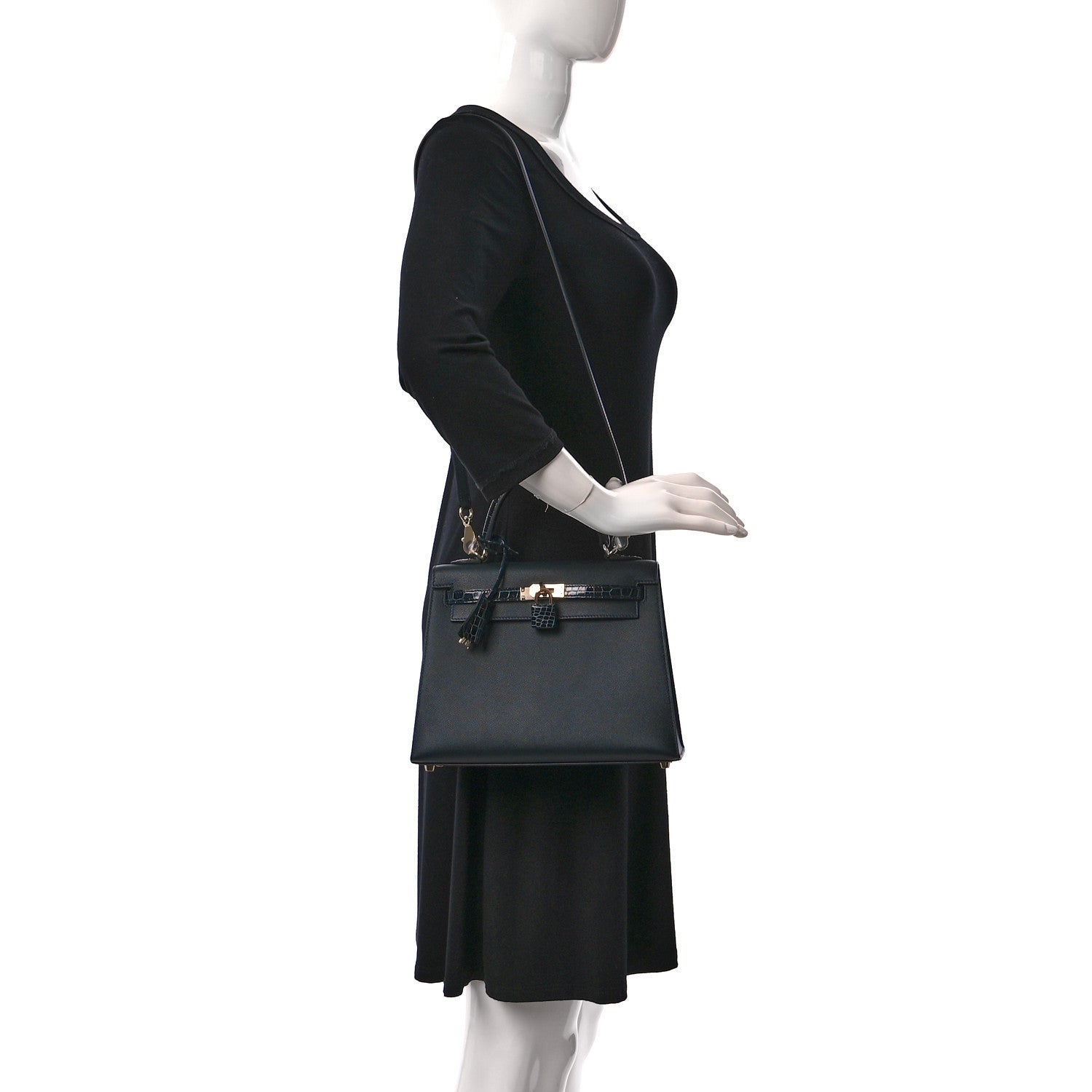 Hermes Madame Calfskin Shiny Niloticus Crocodile Kelly Sellier Touch 25 Vert Rousseau 2 of 10
