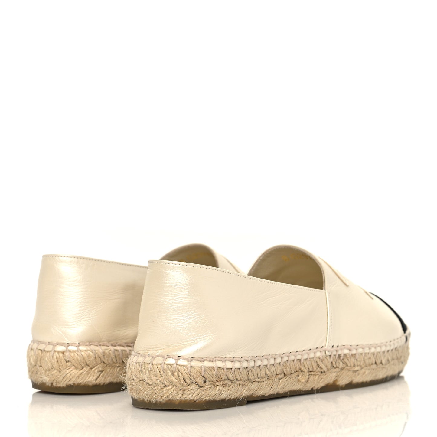 Metallic Calfskin Grosgrain CC Espadrilles 38 Ivory Black