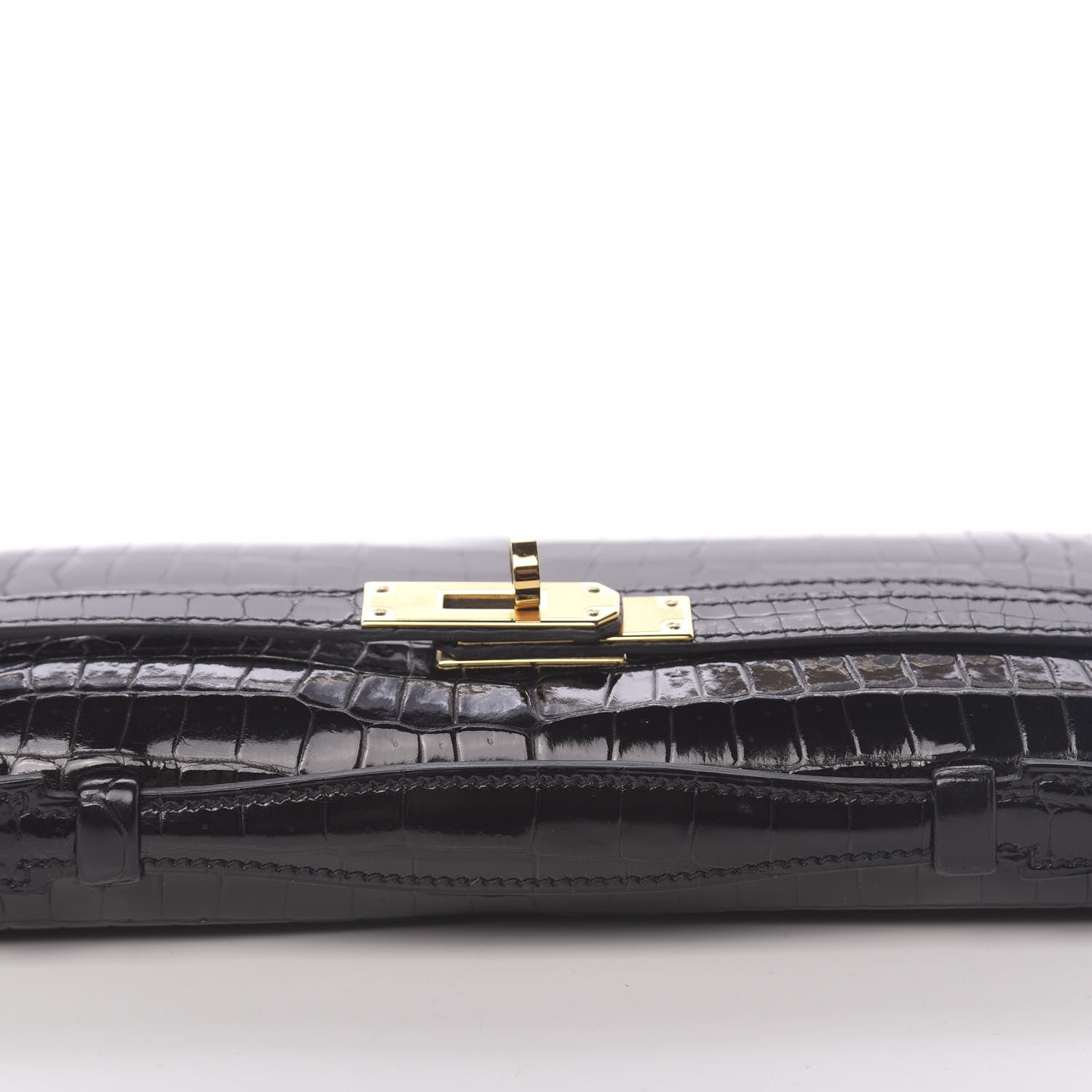 Hermes Shiny Porosus Crocodile Kelly Cut Pochette Black 14 of 31
