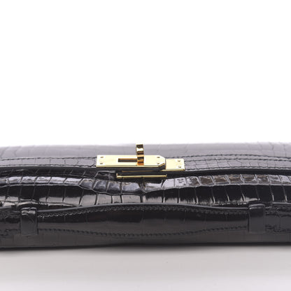 Hermes Shiny Porosus Crocodile Kelly Cut Pochette Black 14 of 31
