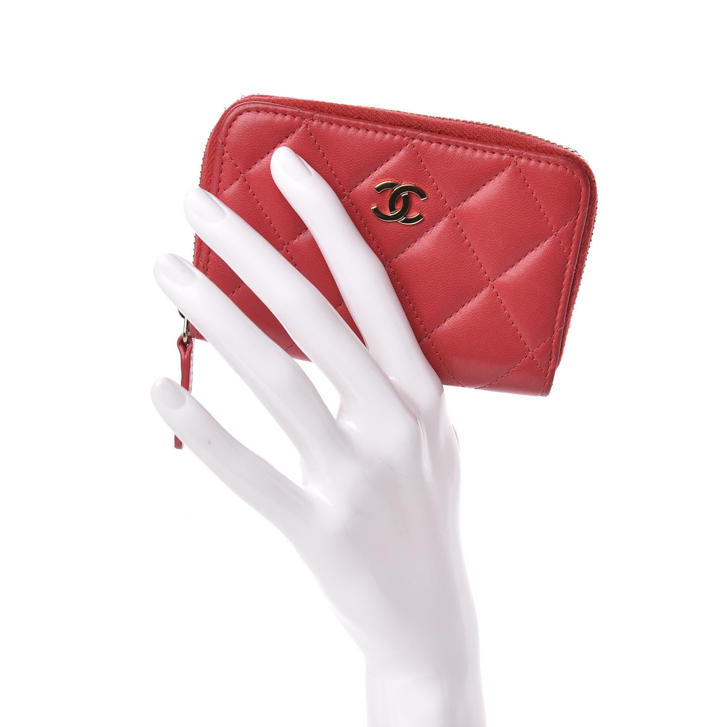 Chanel Lambskin Quilted Zip Around Coin Purse Wallet Dark Pink 2 of 10