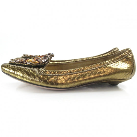 Prada Snakeskin Jeweled Loafers 38 Gold 2 of 6