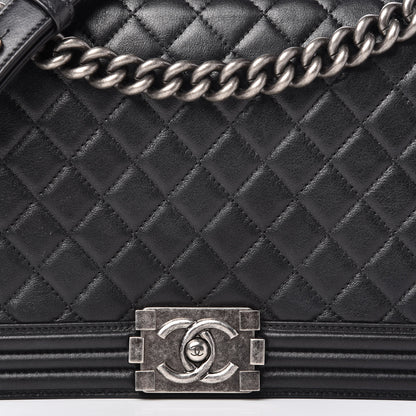 Chanel Metallic Calfskin Quilted New Medium Boy Flap Black 10 of 11