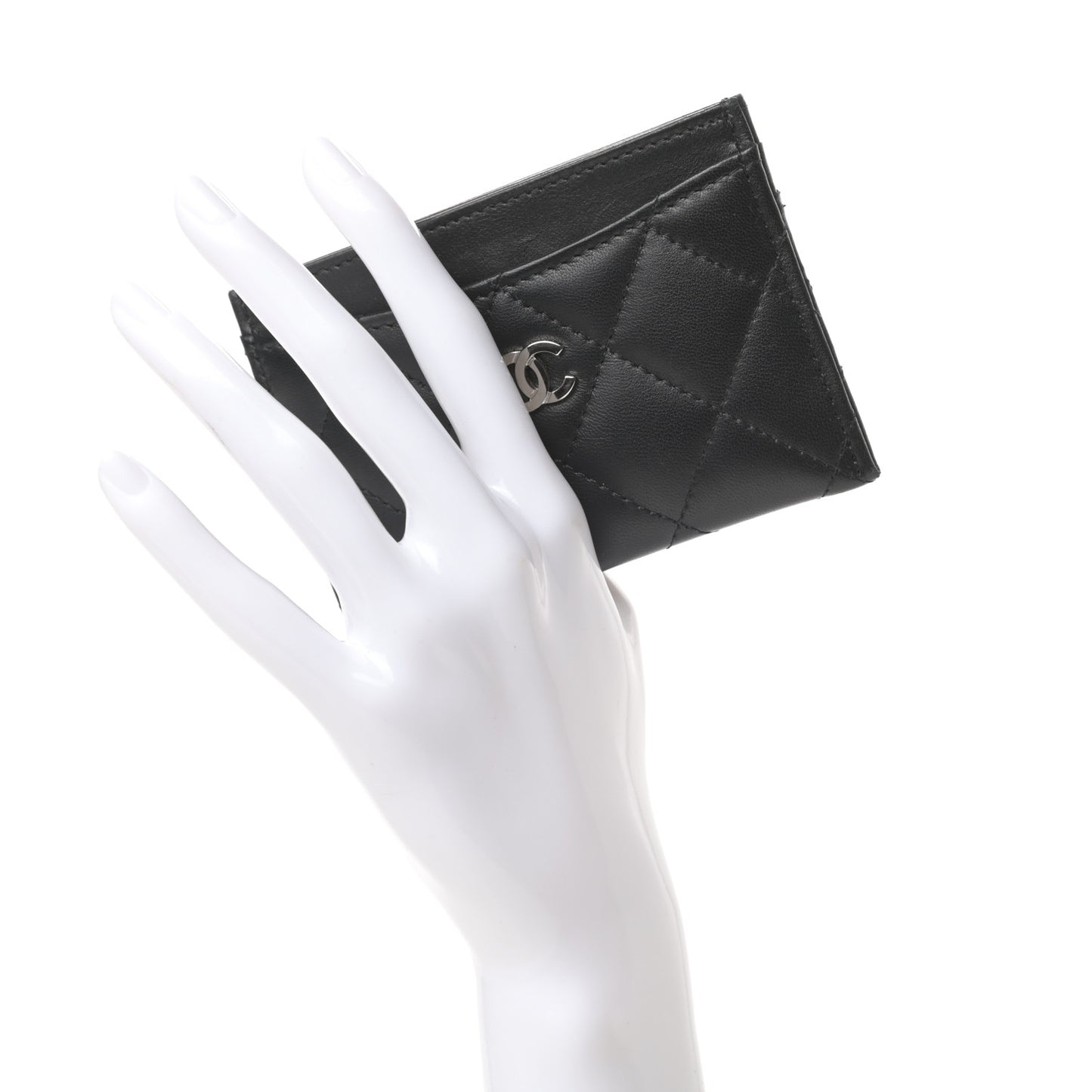 Lambskin Quilted Card Holder Black