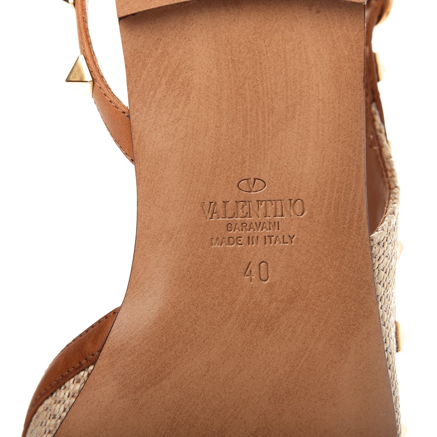 Valentino Garavani Raffia Calfskin Rockstud Slingback Flats 40 Naturale 10 of 12