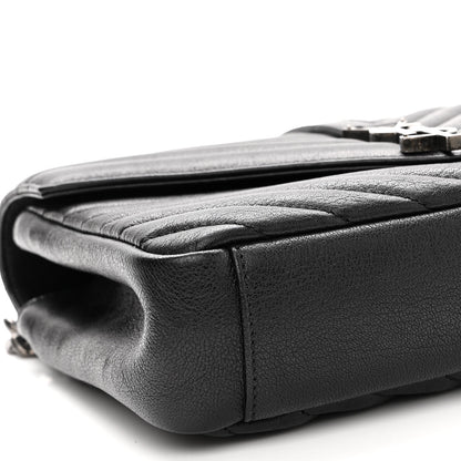 Saint Laurent Sheepskin Matelasse Chevron Monogram Medium Pins College Bag Black 9 of 11