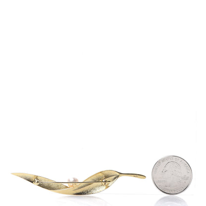 Mikimoto 18K Yellow Gold Akoya Pearl 7mm Leaf Brooch 2 of 3