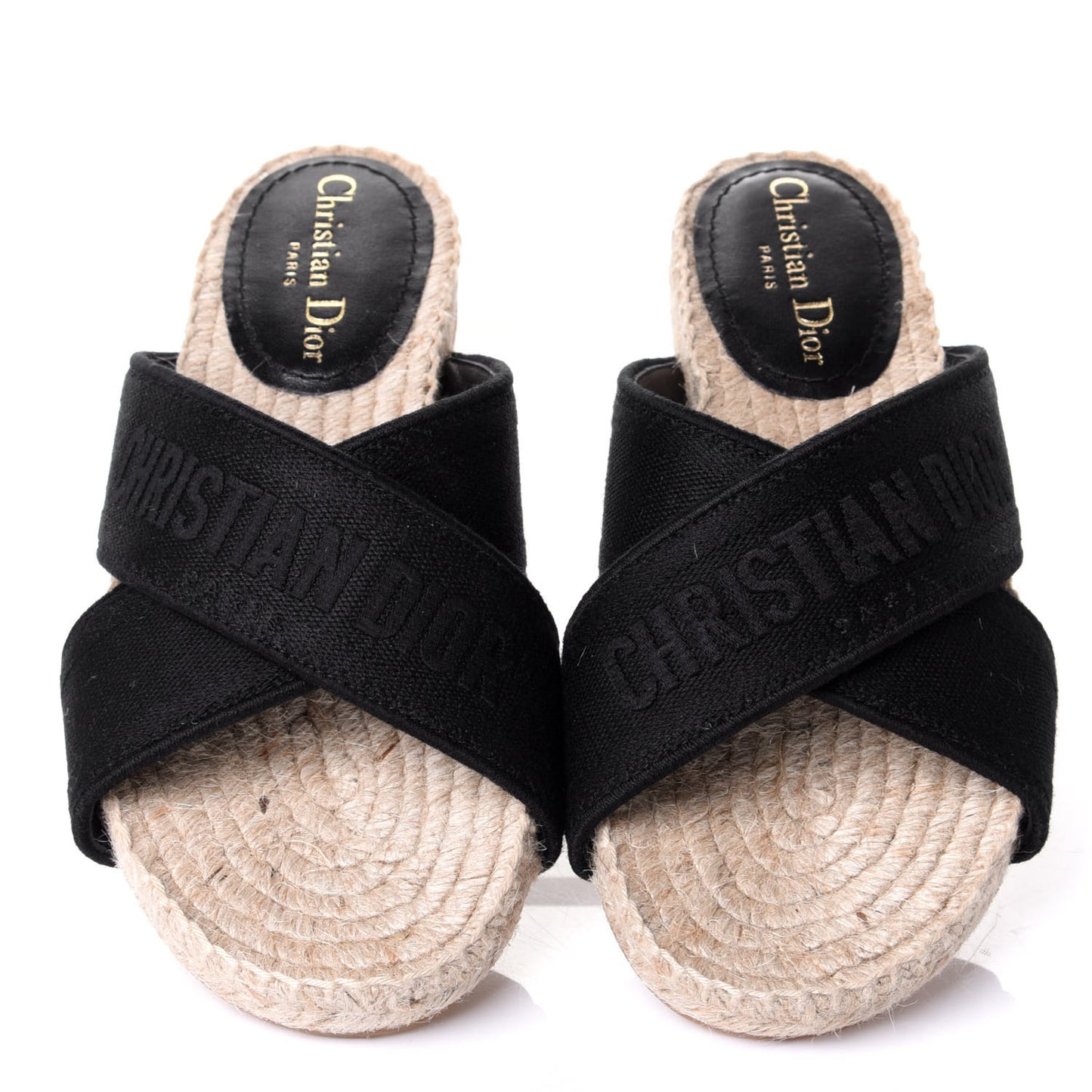 Canvas Embroidered Granville Espadrille Crisscross Flat Slide Sandals 36.5 Black