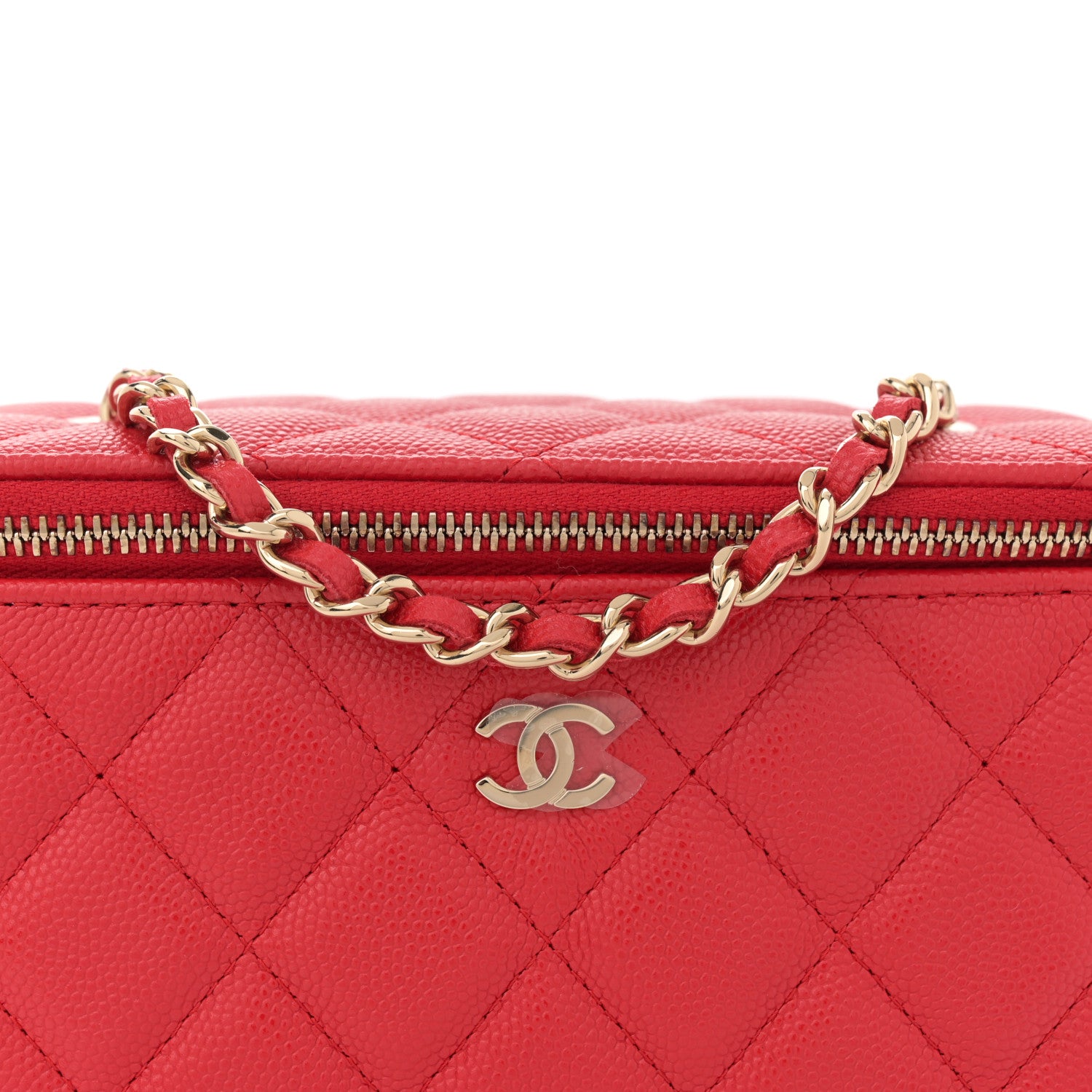 Chanel Caviar Quilted Small Vanity Case With Chain Red 8 of 11