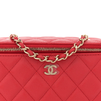 Chanel Caviar Quilted Small Vanity Case With Chain Red 8 of 11