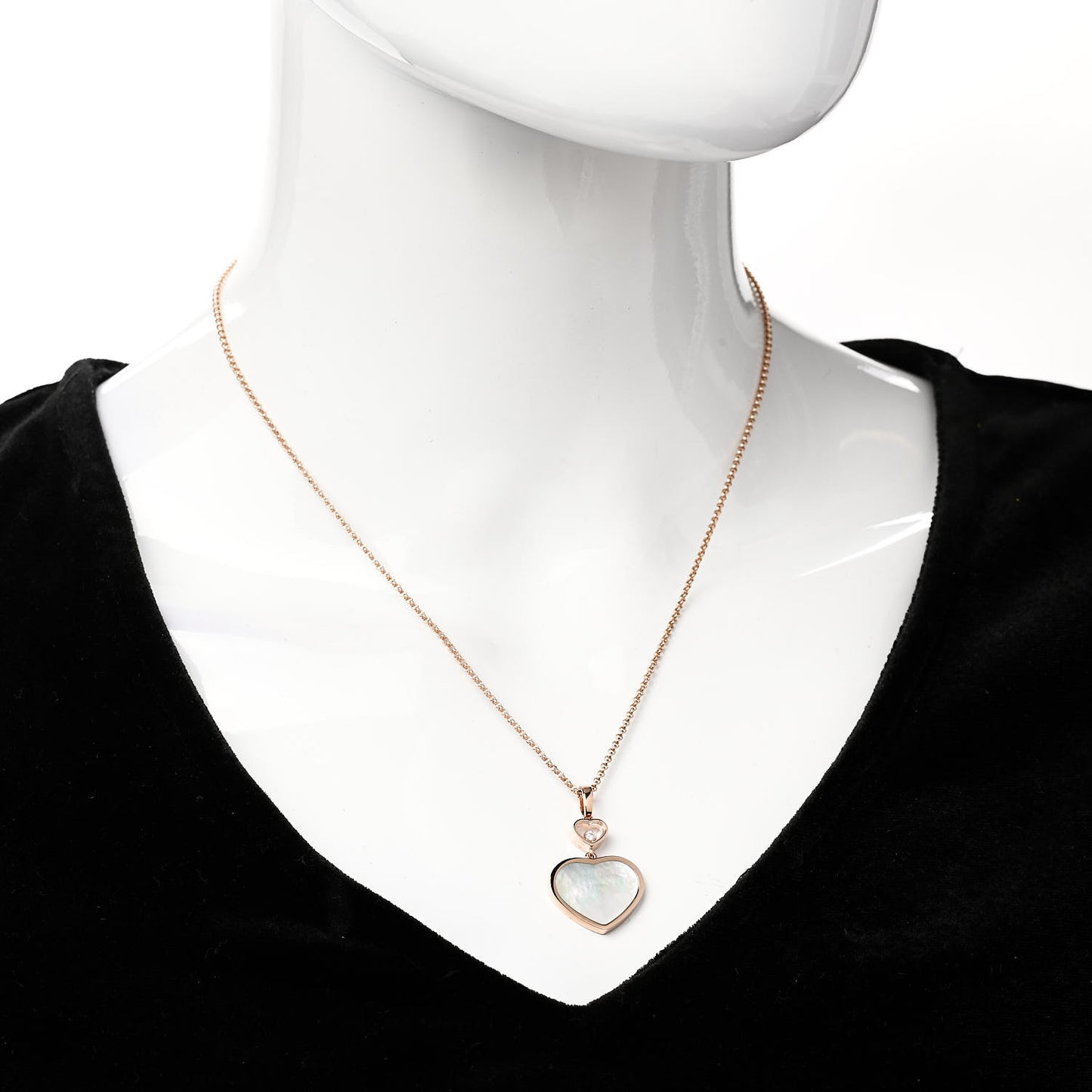 18K Rose Gold Diamond Mother of Pearl Happy Hearts Necklace