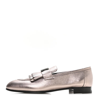 Hermes Metallic Goatskin Womens Royal Loafers 37.5 Champagne 1 of 8