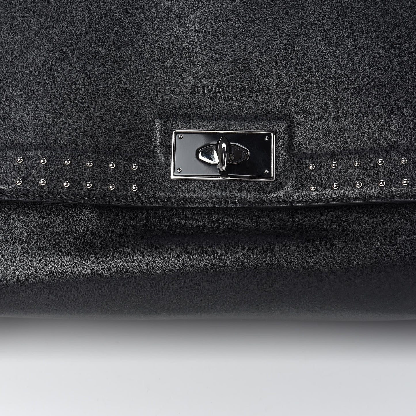 Grained Calfskin Studded Medium Shark Lock Satchel Black