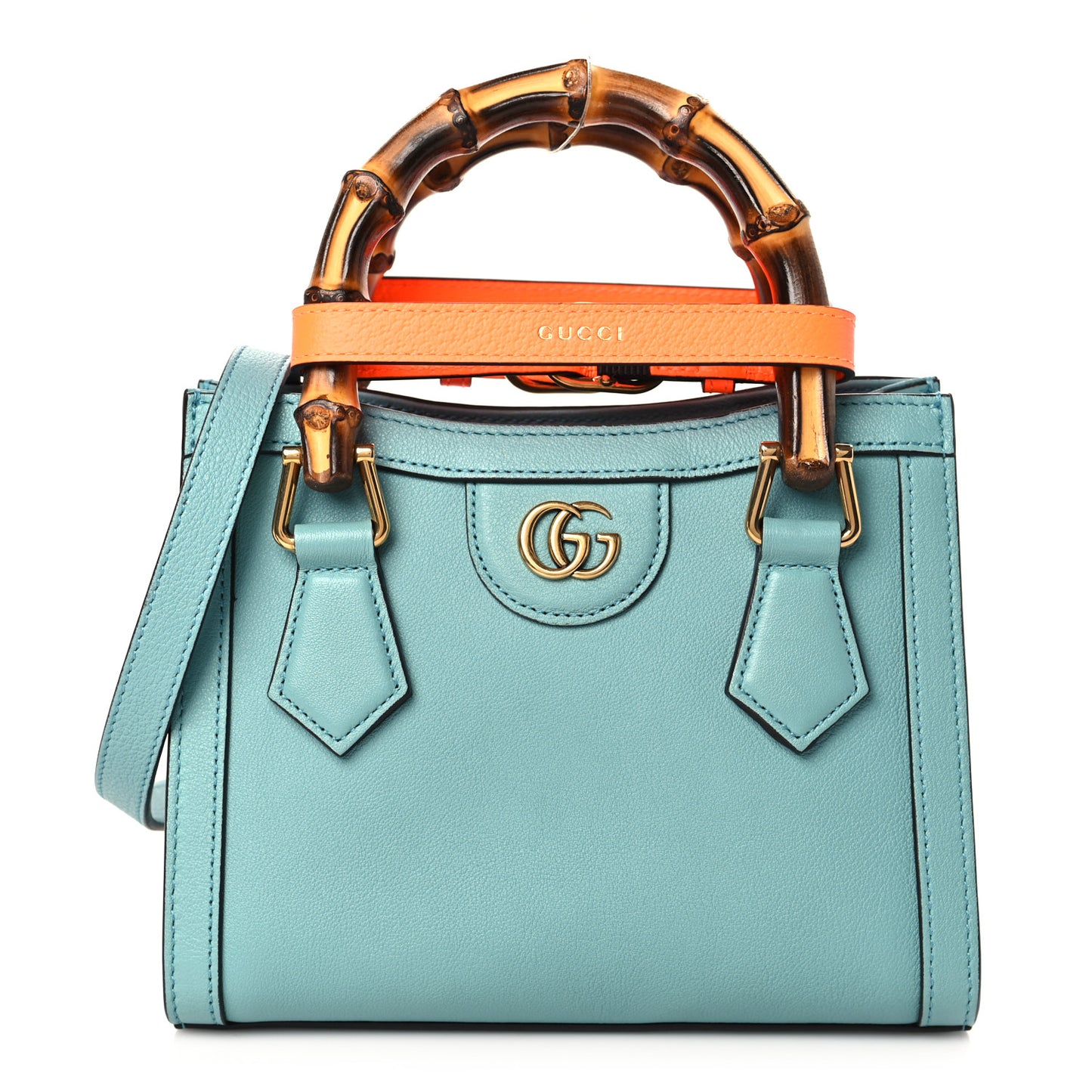 Wonka Grain Calfskin Mini Diana Tote Bag Dusty Azure Orange Fluo