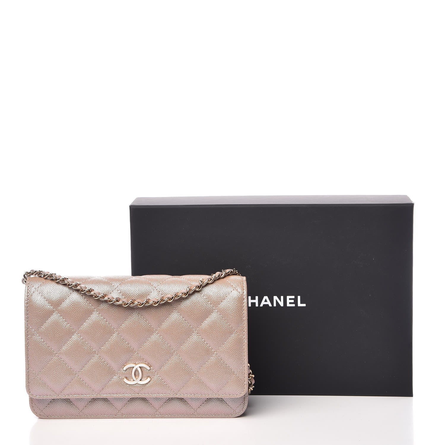 Chanel Iridescent Caviar Quilted Wallet On Chain WOC Beige 11 of 11