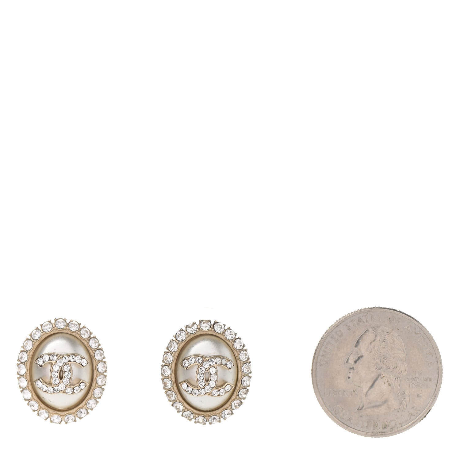 Chanel Crystal Enamel CC Round Earrings Light Gold White 2 of 5