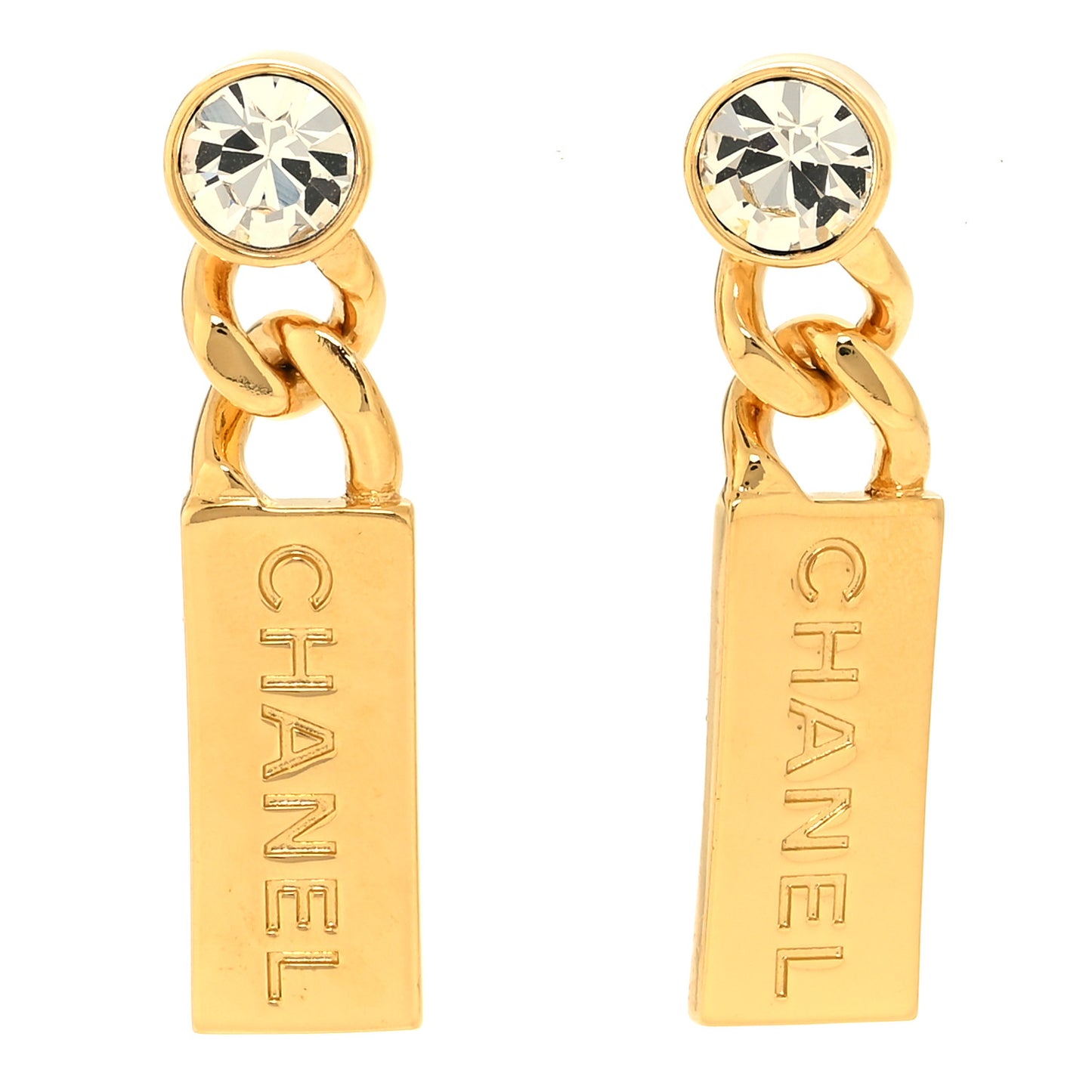 Crystal Tag Drop Earrings Gold