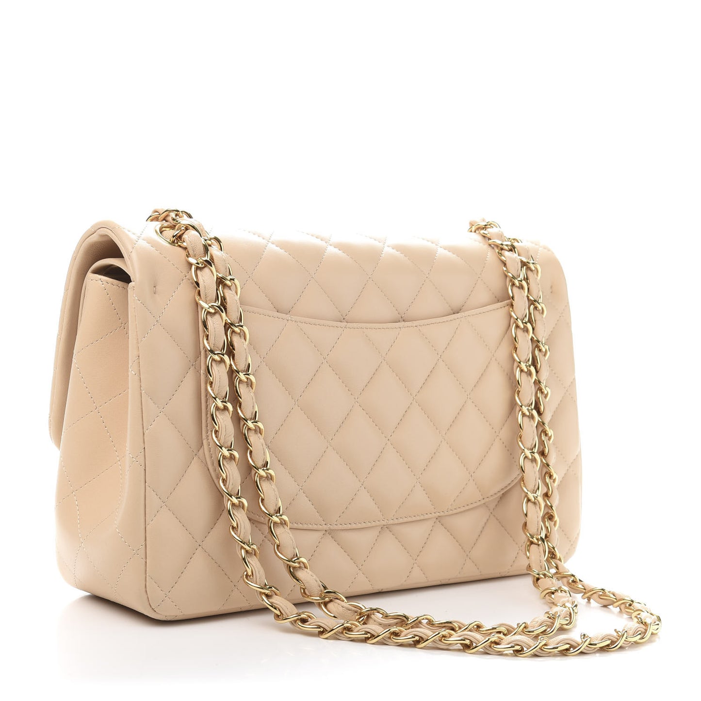 Lambskin Quilted Jumbo Double Flap Beige Clair
