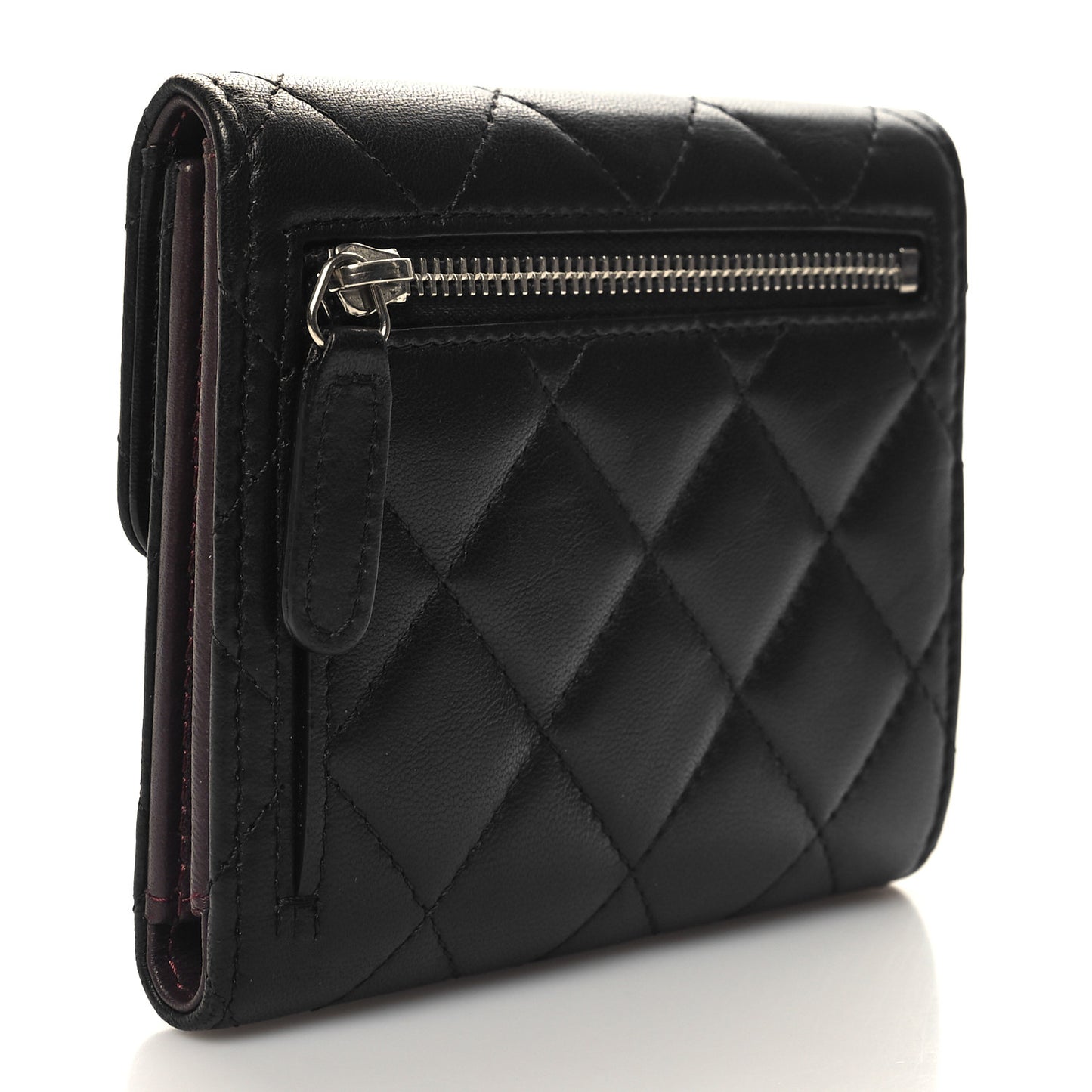 Lambskin Quilted Compact Flap Wallet Black