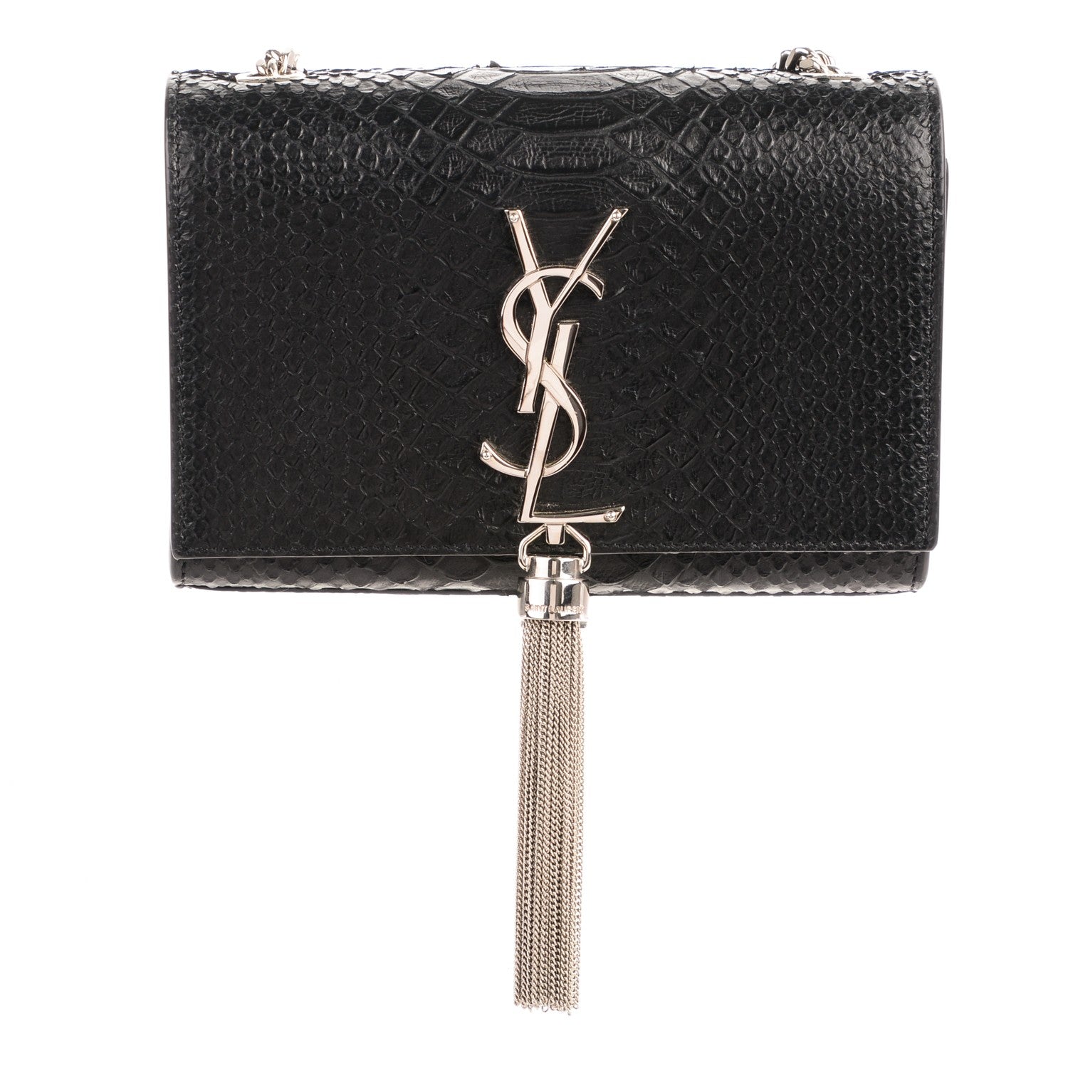 Saint Laurent Python Calfskin Embossed Small Classic Monogram Tassel Satchel Black 1 of 6