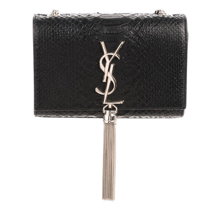 Saint Laurent Python Calfskin Embossed Small Classic Monogram Tassel Satchel Black 1 of 6