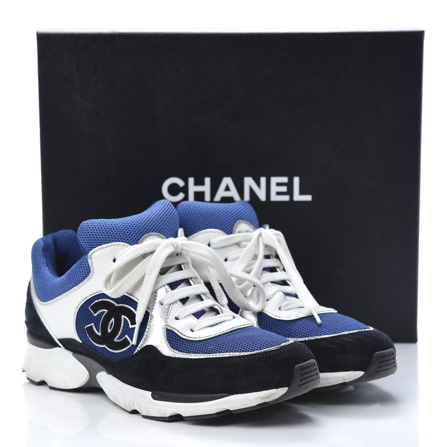 Suede Calfskin CC Sneakers 39 Blue Black