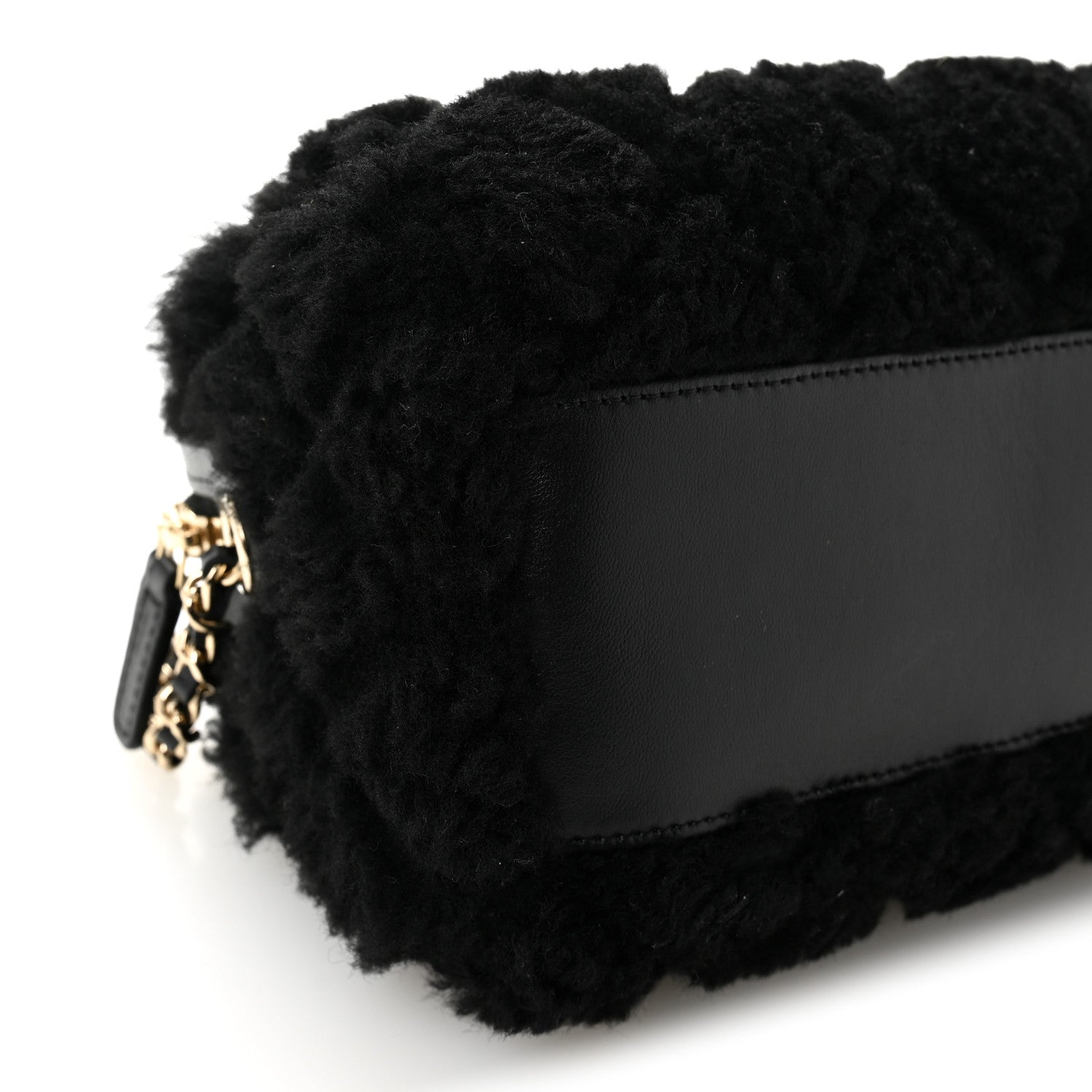 Chanel Shearling Quilted Barrel Clutch With Chain Black 9 of 10