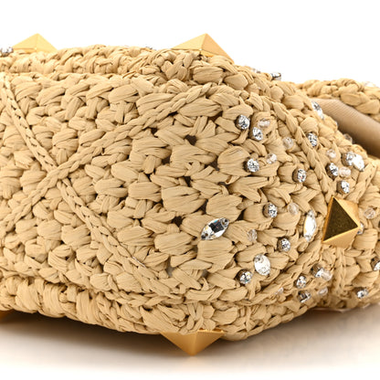 Valentino Garavani Raffia Crystal Medium Roman Stud Shoulder Bag Naturale Crystal 8 of 9
