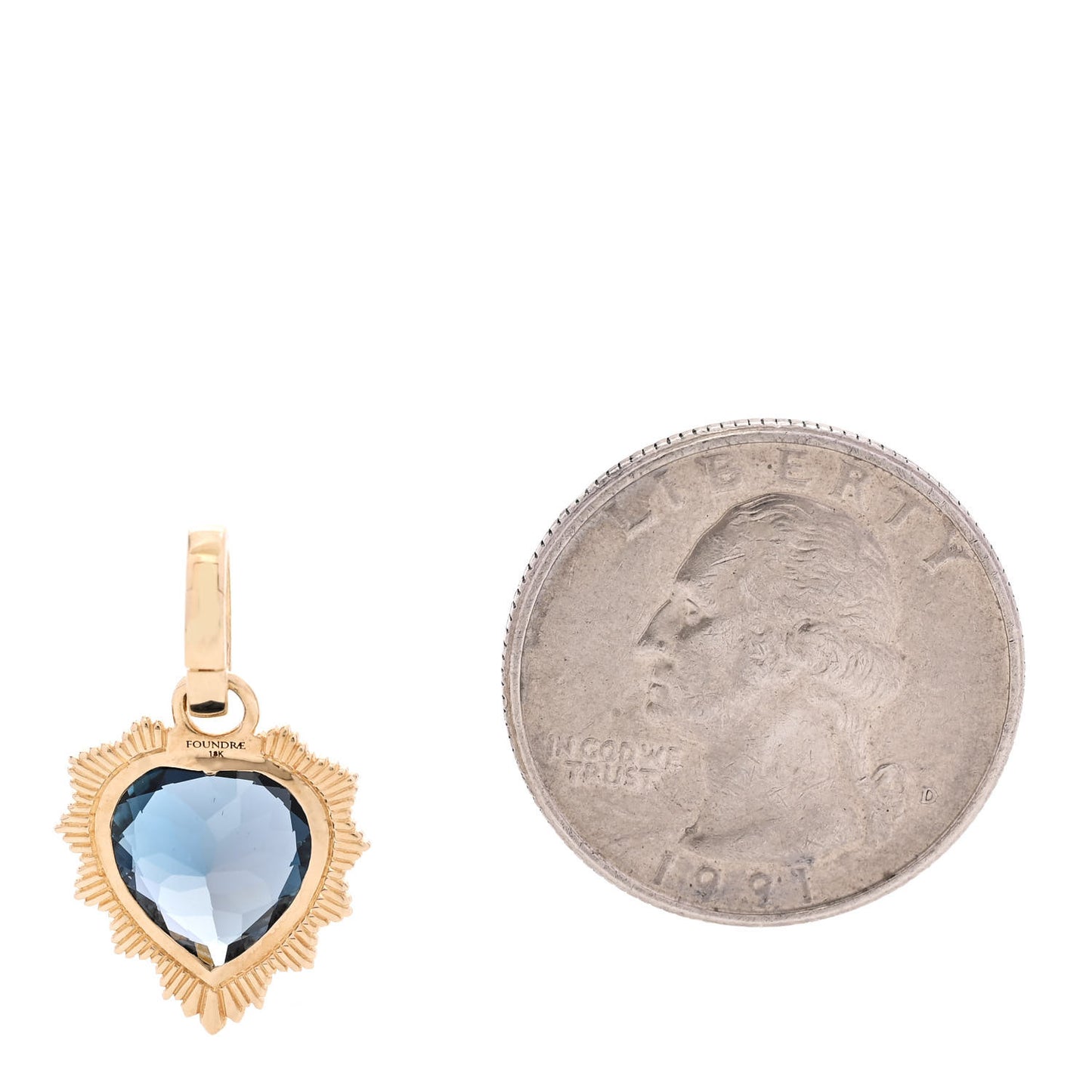 18K Yellow Gold London Blue Topaz Heart Love Medallion Annex Link Pendant