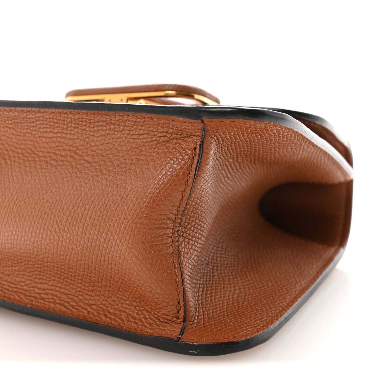 Grainy Calfskin Small VSling Shoulder Bag Saddle Brown
